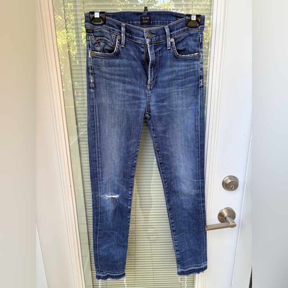 Citizens Of Humanity Sz 26 Rocket Crop High Rise Skinny Med Wash Distressed RARE